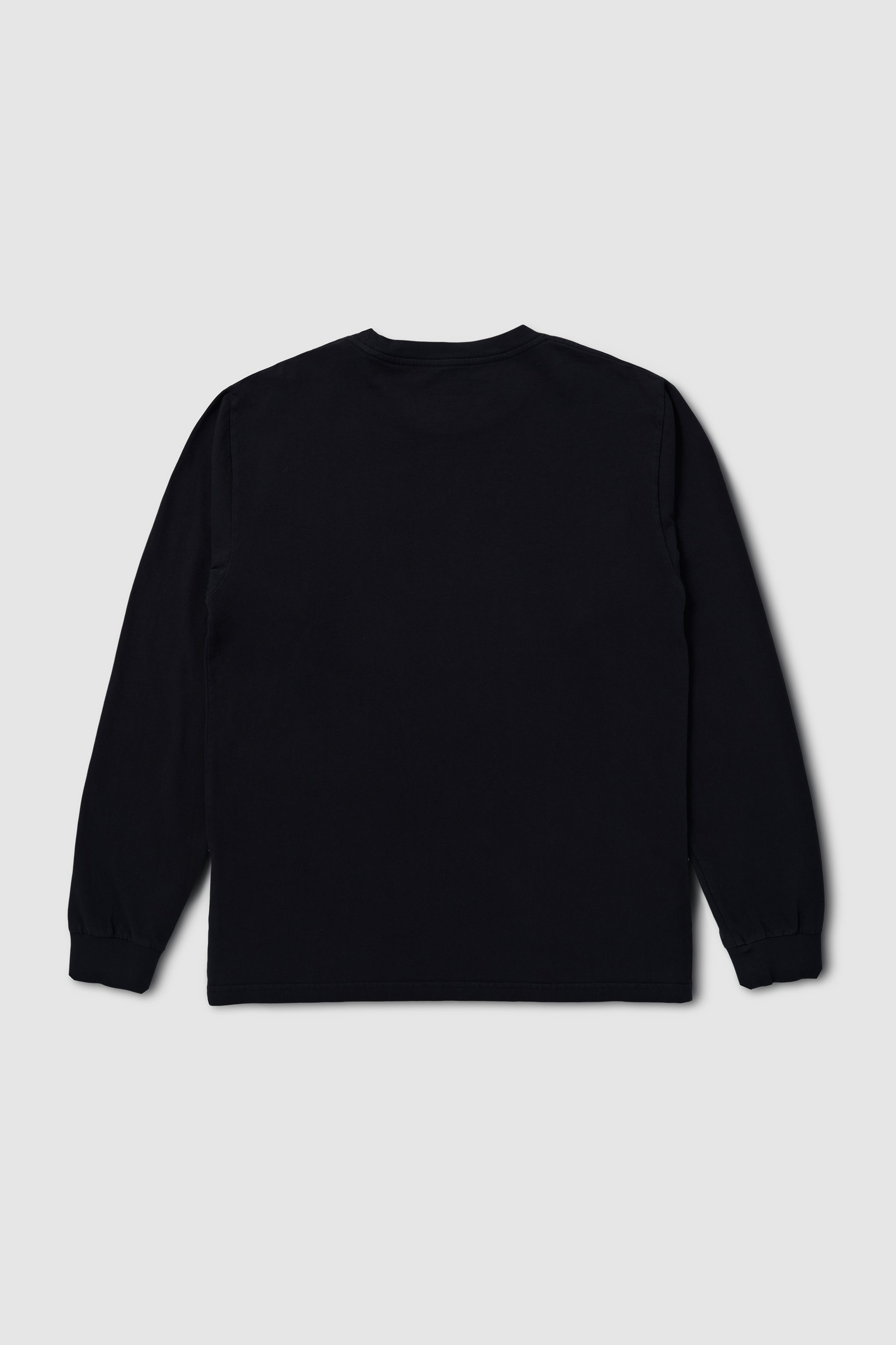 Black long-sleeve shirt on a light gray background