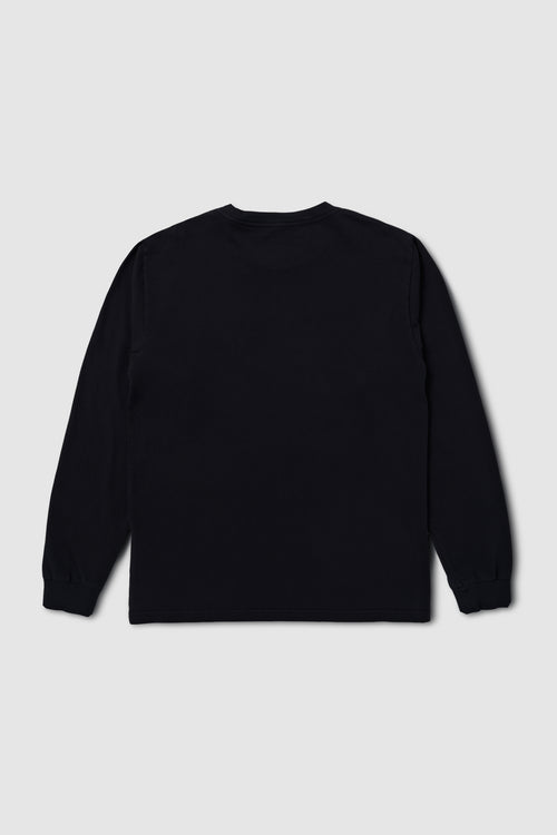Black long-sleeve shirt on a light gray background