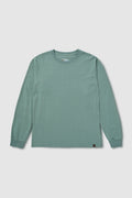 Green long-sleeve shirt on a light gray background