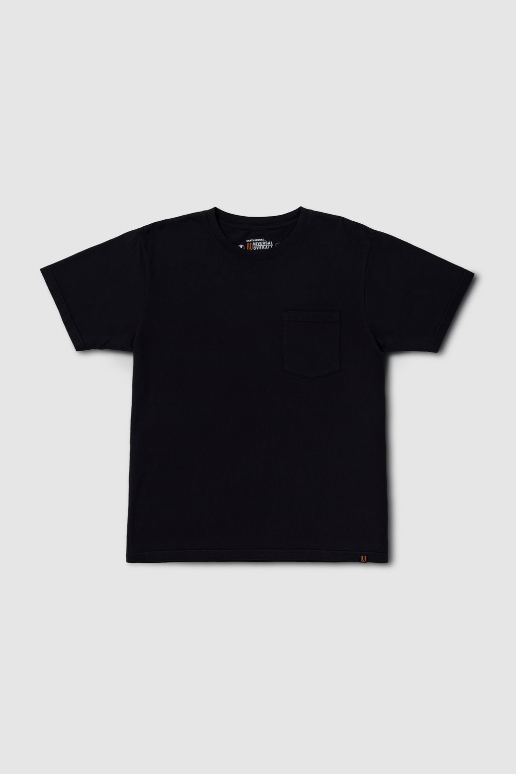 Black t-shirt with a pocket on a light gray background