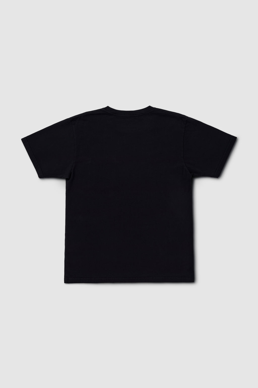 Black t-shirt on a light gray background