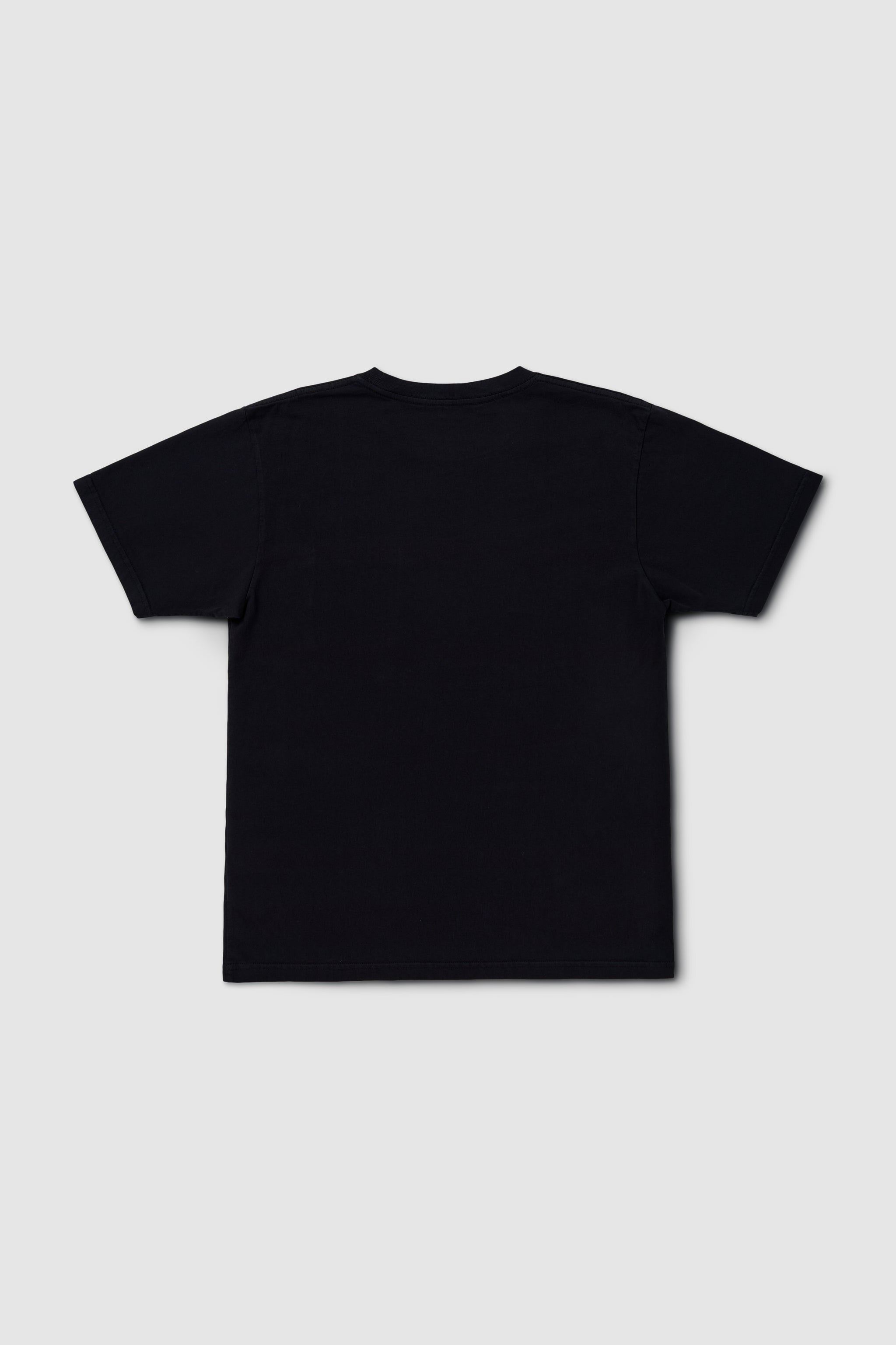 Black t-shirt on a light gray background