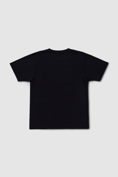 Black t-shirt on a light gray background